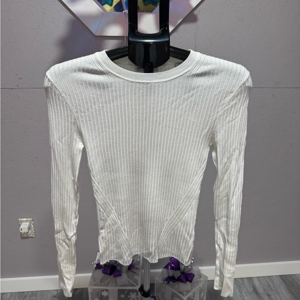 Veronica Beard Ivory Ribbed Long Sleeve Top